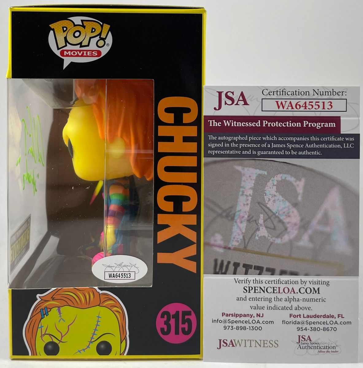 Alex Vincent Signed Chucky Exclusive Black Light Funko POP A Autograph JSA COA - Image 2