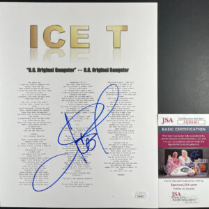 Ice-T West Coast Rapper Signed O.G. Original Gangster Lyric Sheet Auto JSA COA