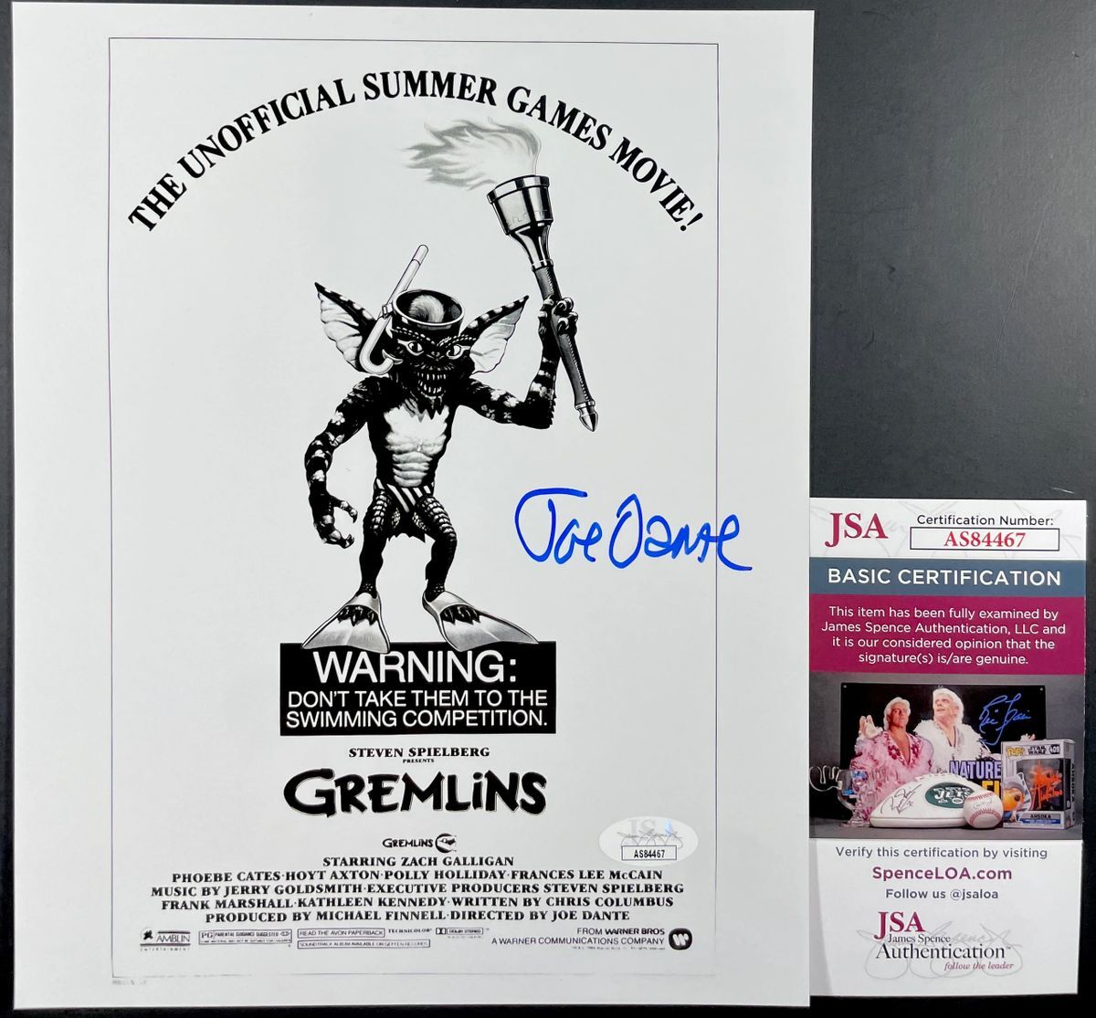 Joe Dante Signed Gremlins 8x10 Mini Movie Poster Photo B Autograph JSA COA