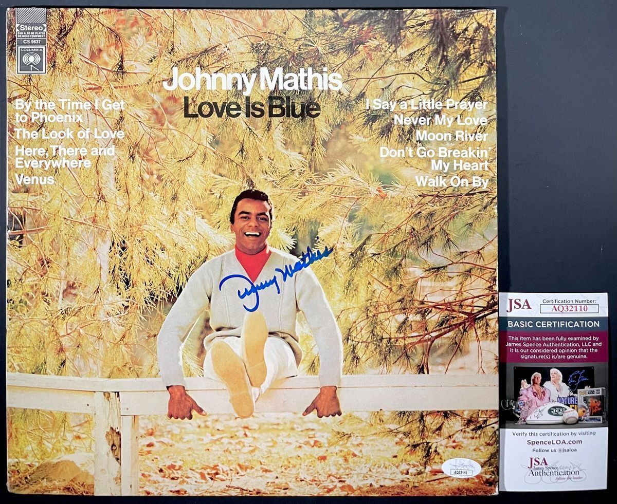 Johnny Mathis Signed Love Is Blue Vinyl Record LP Autograph Columbia JSA COA