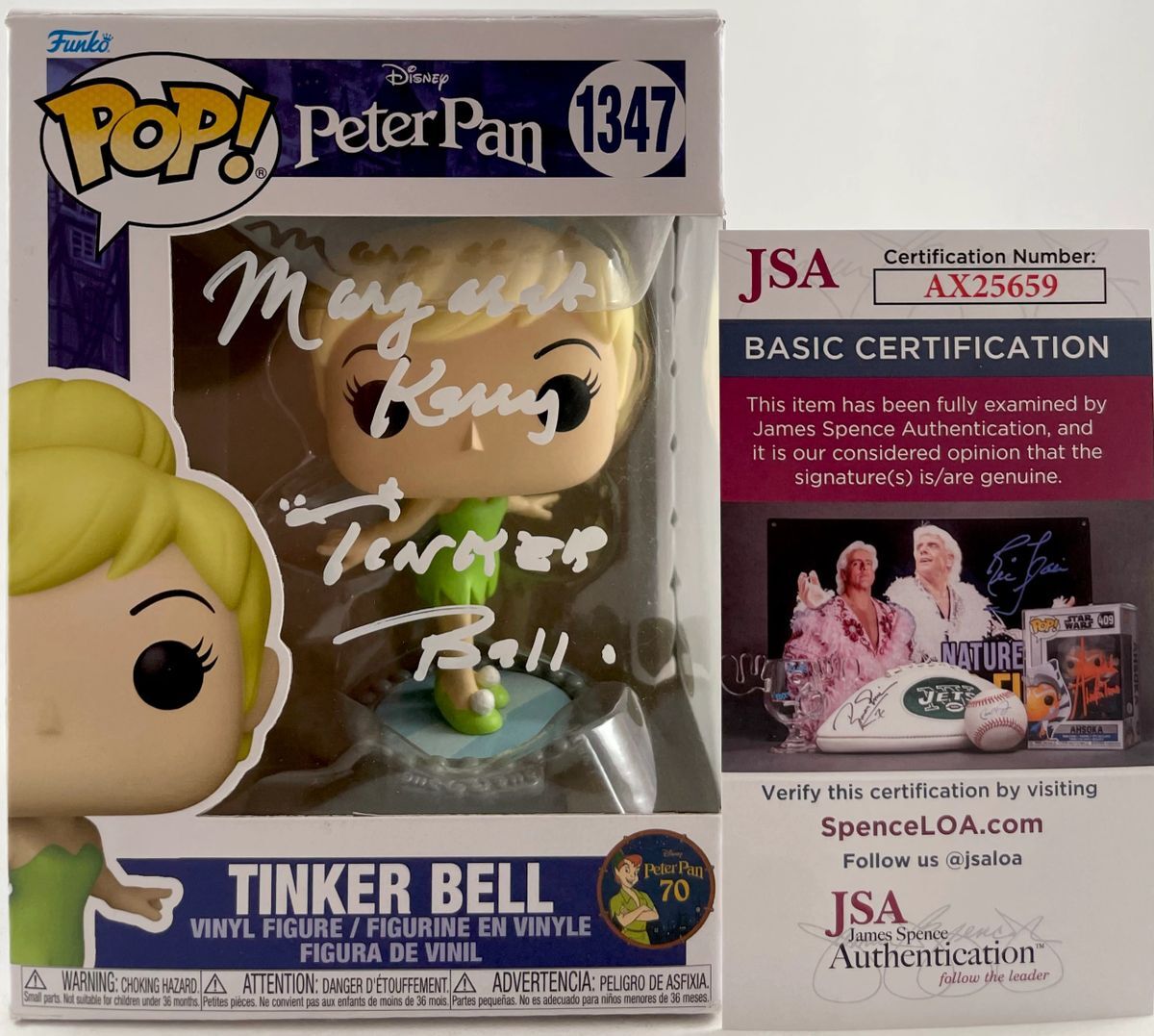 Margaret Kerry Signed Disney Peter Pan Tinker Bell Funko POP! Vinyl #1347JSA COA