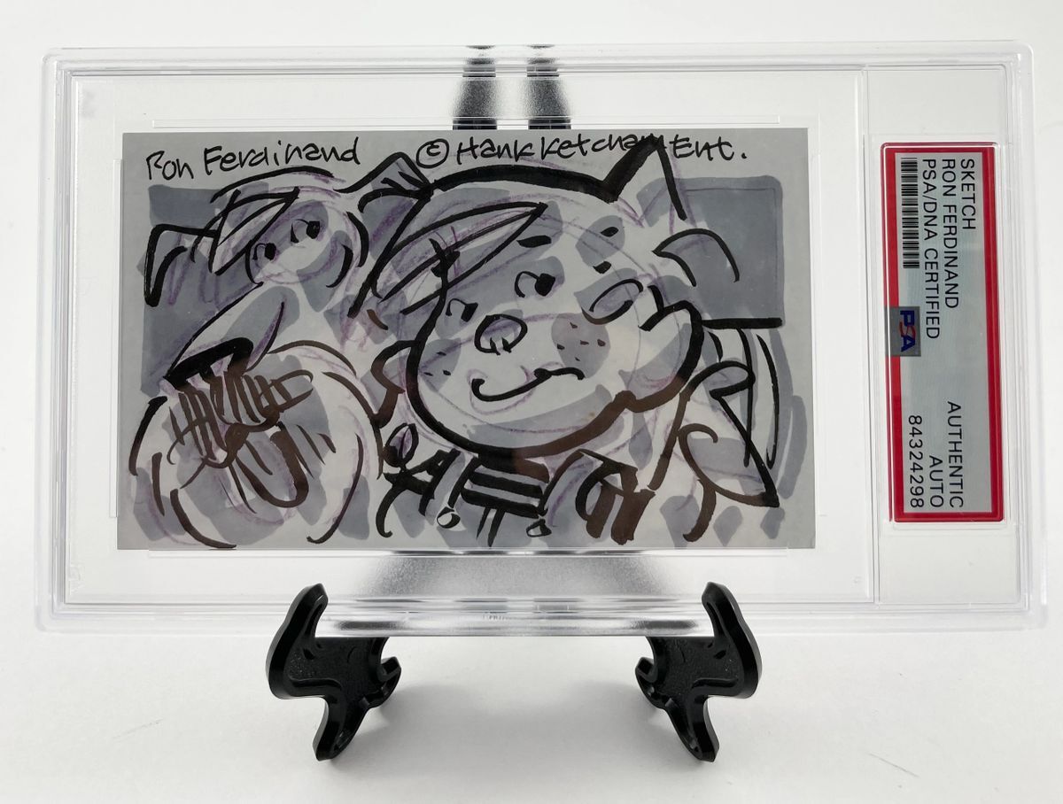Ron Ferdinand Signed Dennis The Menace Index Card Sketch PSA/DNA Encapsulated