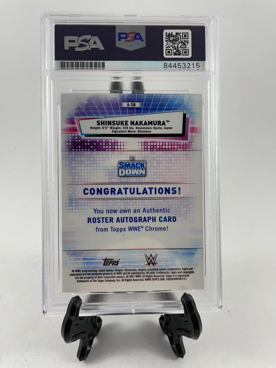 WWE 2021 Topps Chrome Shinsuke Nakamura Autograph #'d Refractor Card PSA DNA - Image 2