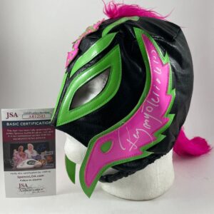 WWE Rey Mysterio Signed Luchador Mask Pink Green Black WrestleMania JSA COA