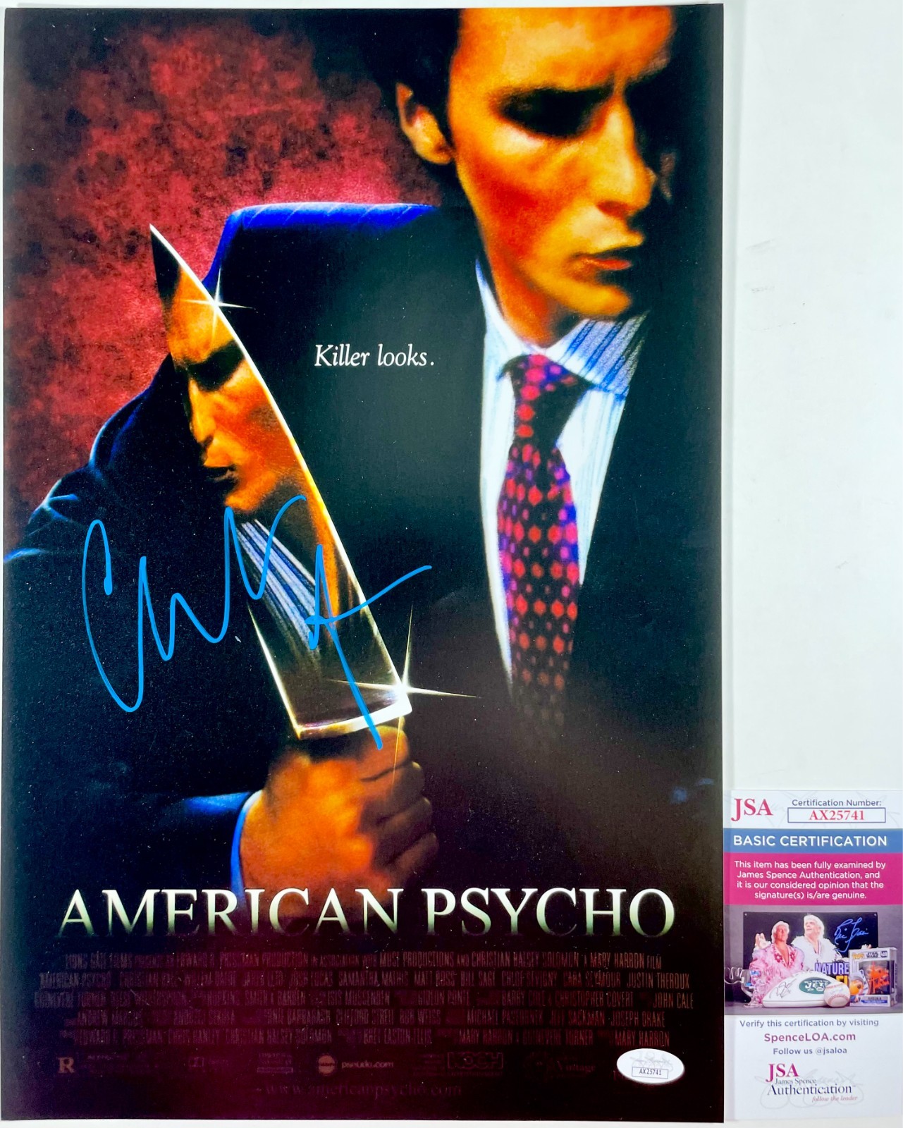 Christian Bale Signed American Psycho 11x17 Movie Poster Autograph JSA COA