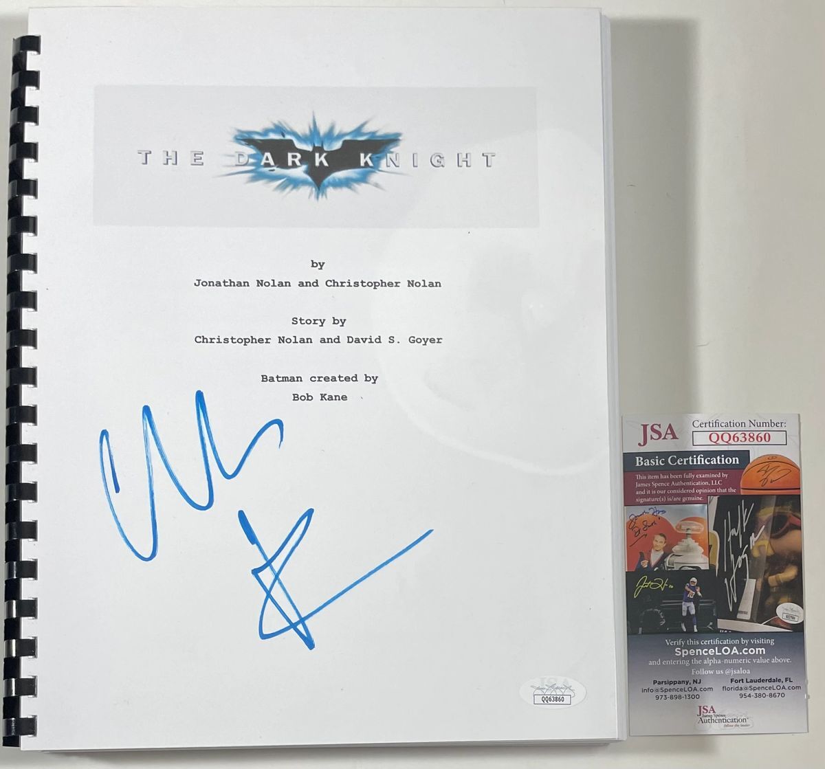 Christian Bale Signed The Dark Knight Full Movie Script Autograph Batman JSA COA