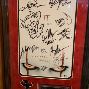 Framed IT Chapter Two Cast Signed X12 11x17 Poster Pennywise Sketch Beckett LOA