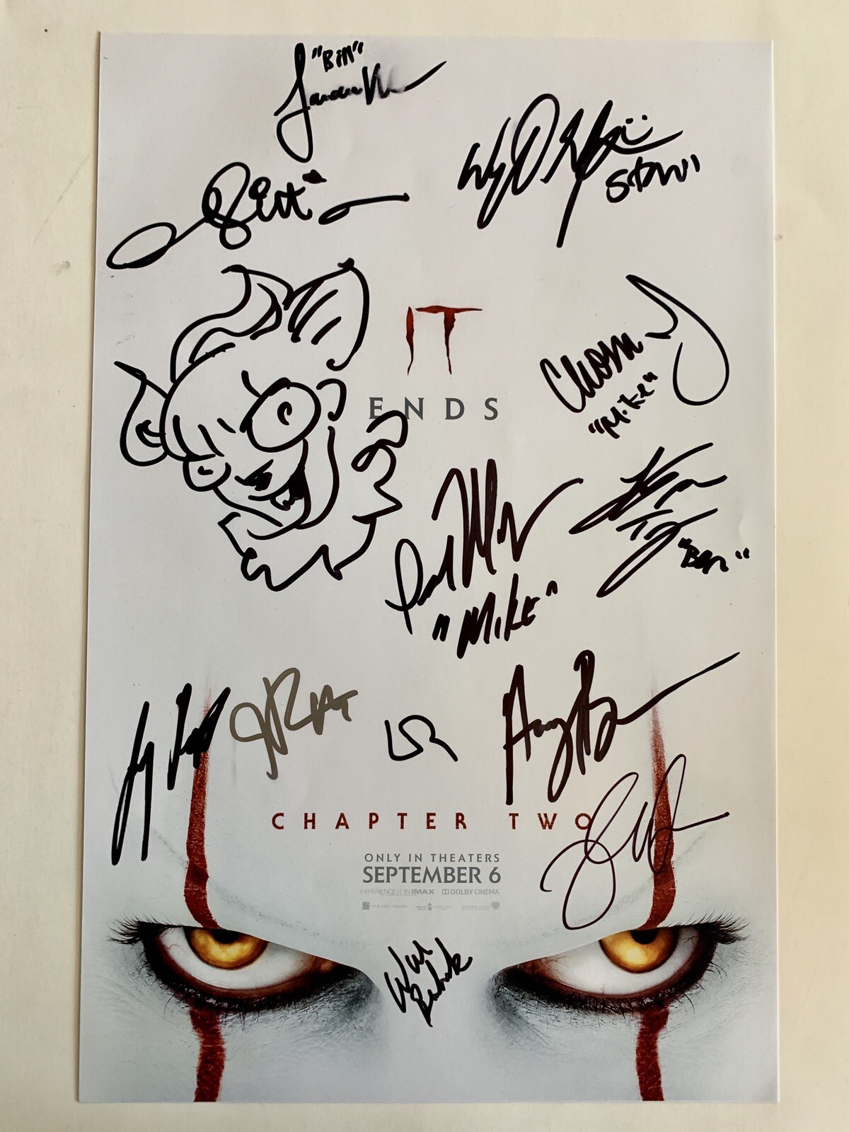 Framed IT Chapter Two Cast Signed X12 11x17 Poster Pennywise Sketch Beckett LOA - Image 4