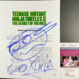 Vanilla Ice Sketch Teenage Mutant Ninja Turtles II Ninja Rap Lyric Sheet JSA COA