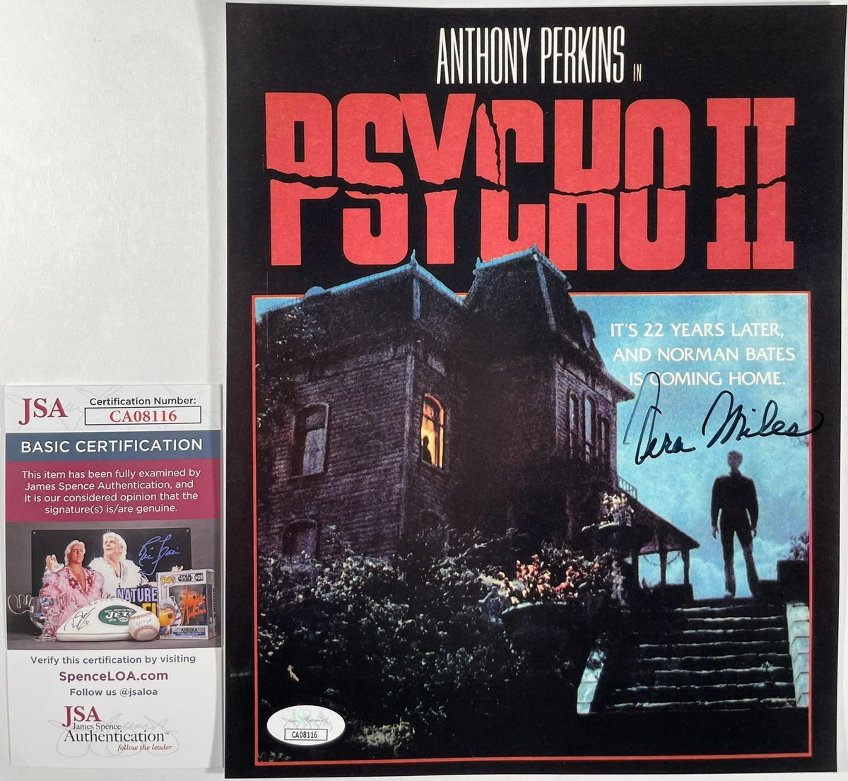 Vera Miles Signed Anthony Perkin's Psycho II 8x10 Mini Movie Poster JSA COA