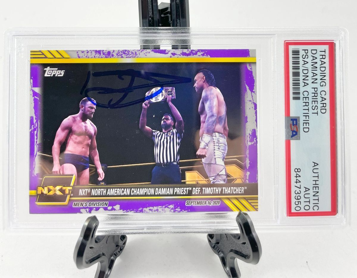 Damian Priest Signed 2021 Topps WWE NXT Trading Card #68 Purple PSA DNA Slabbed