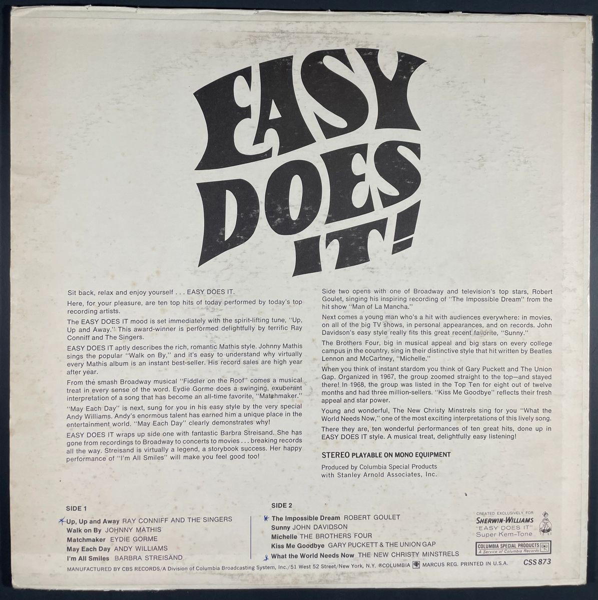 Johnny Mathis Signed Easy Does It Vinyl Record Autograph Columbia JSA COA - Image 2