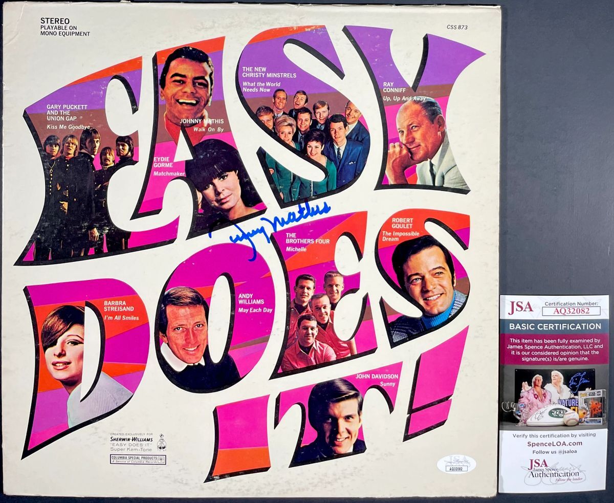 Johnny Mathis Signed Easy Does It Vinyl Record Autograph Columbia JSA COA