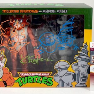 Kevin Eastman Signed & Sketched TMNT Triceraton & Rodney NECA 2 Figure Set JSA