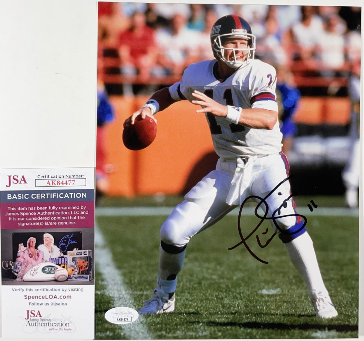 NFL Phil Simms New York Giants Super Bowl XXI MVP Signed 8x10 Photo K JSA COA