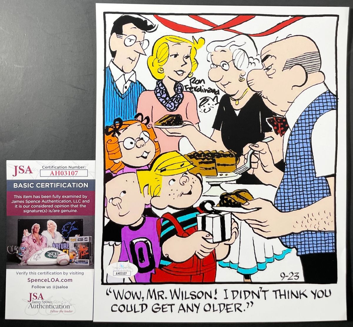 Ron Ferdinand Signed Dennis The Menace 8x10 Photo D Autograph Sketch JSA COA
