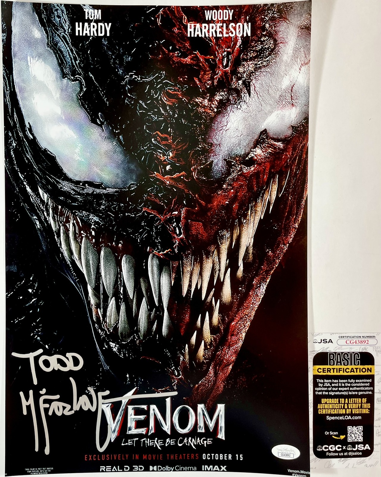Todd McFarlane Signed Venom 11x17 Movie Poster B Authentic Autograph JSA COA