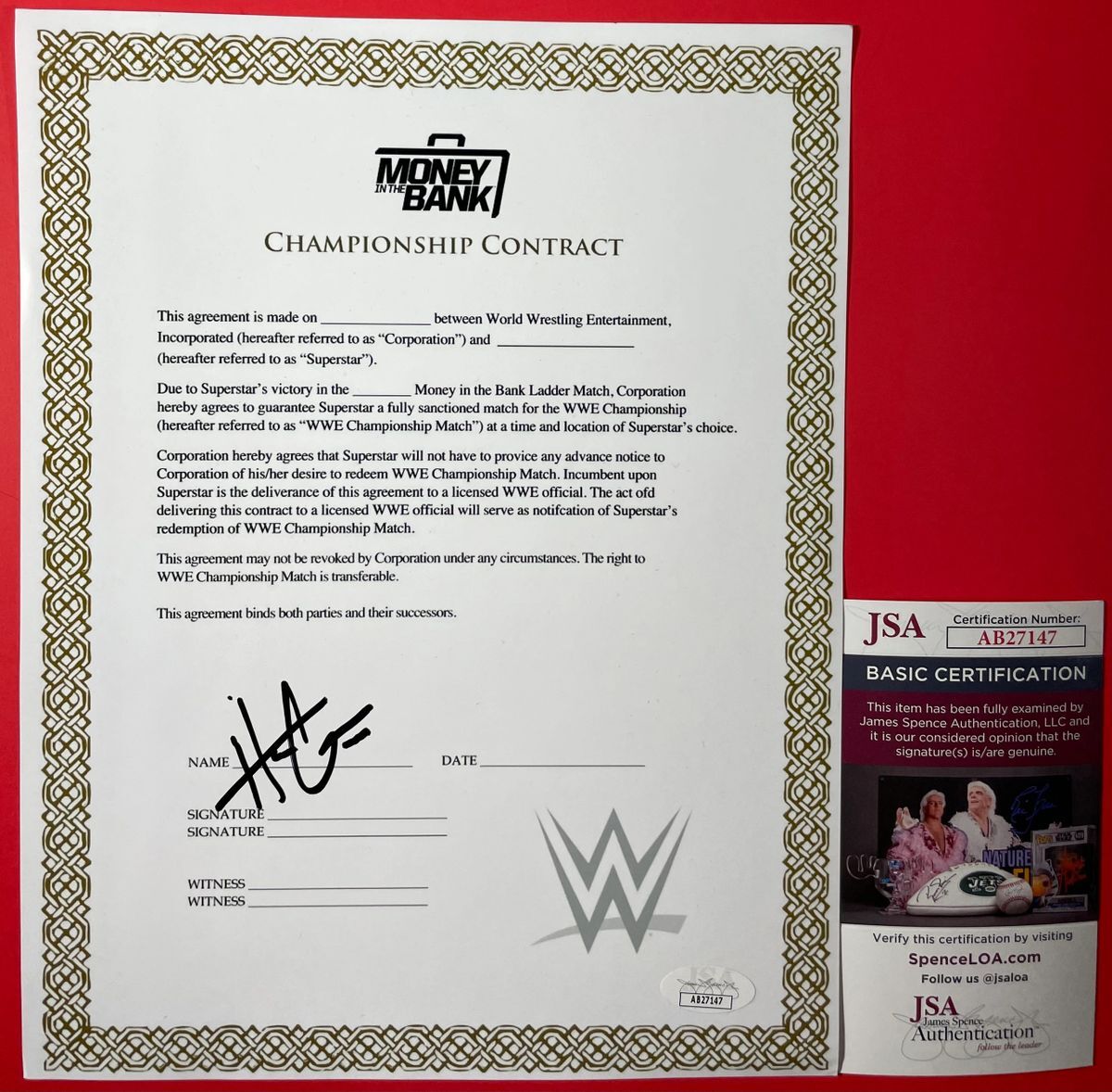 WWE Baron Corbin Signed (MITB) Money In The Bank Contract Autograph JSA COA