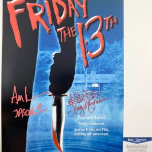 Ari Lehman & Harry Manfredini Dual Signed Friday The 13th 11x17 Poster B BAS COA