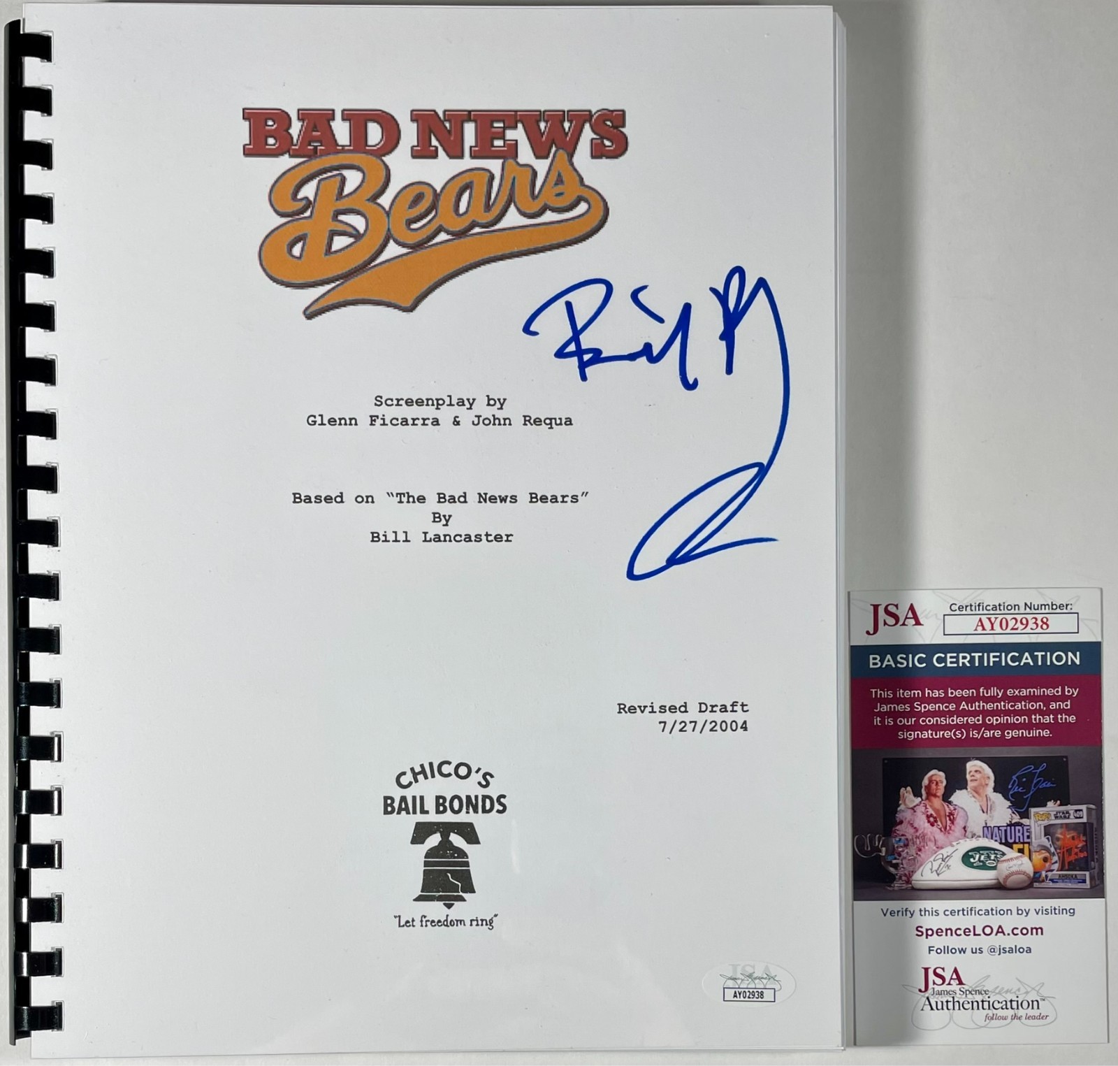 Billy Bob Thornton Signed Bad News Bears Complete Movie Script Autograph JSA COA