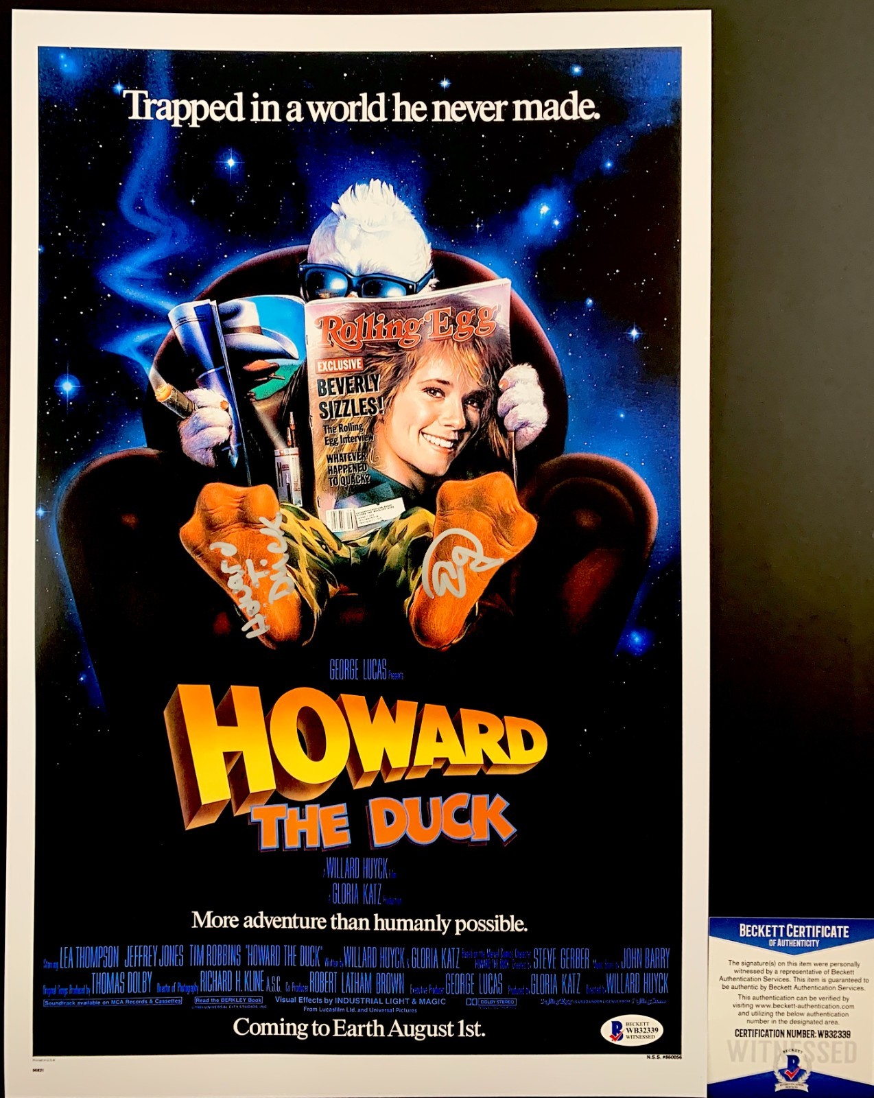 Ed Gale Signed Howard The Duck 11x17 Movie Poster Authentic Autograph BAS COA