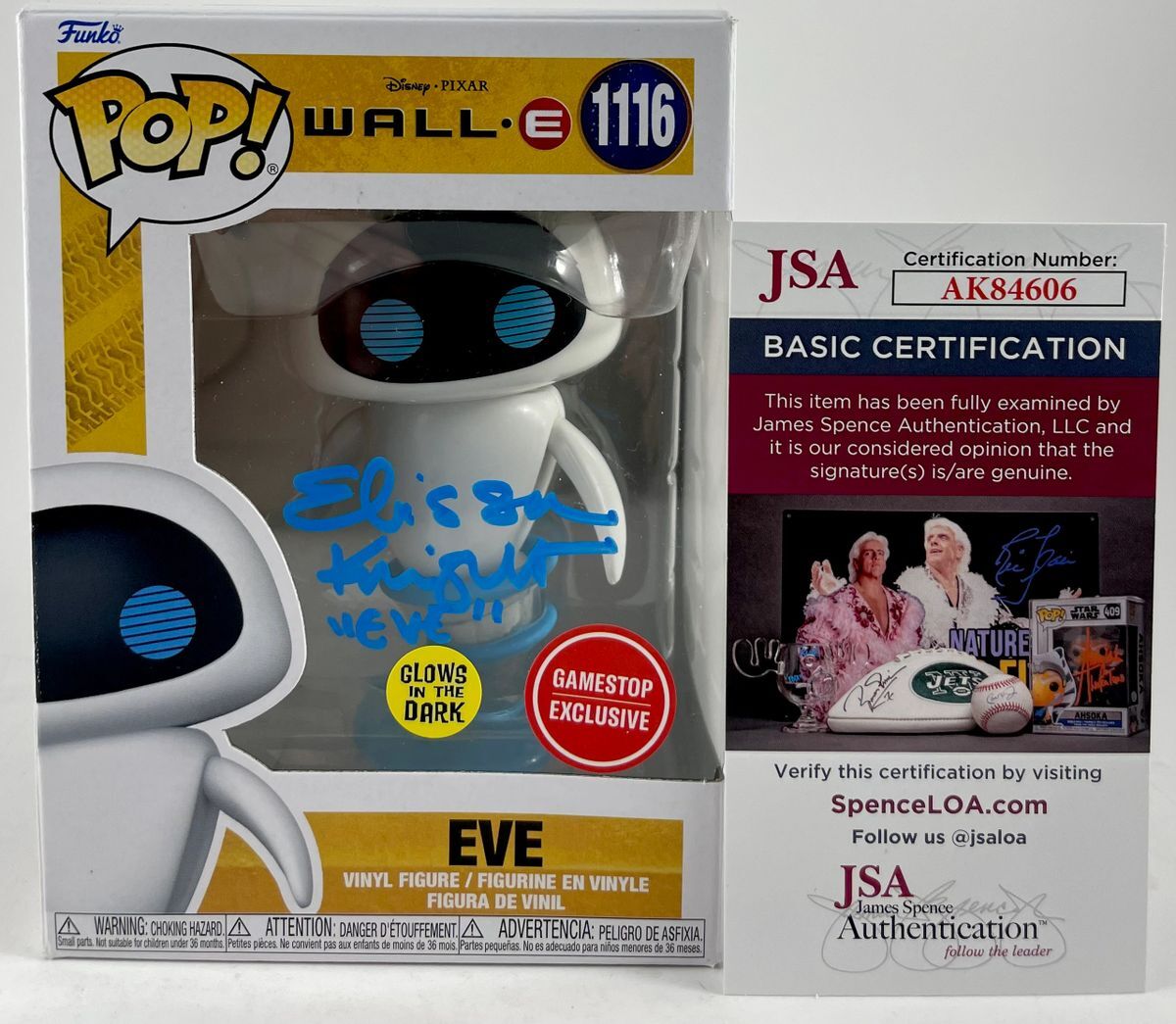 Elissa Knight Signed Disney Pixar WALL-E Eve GITD Exclusive Funko POP JSA COA