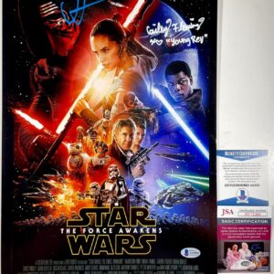 JJ Abrams & Cailey Fleming Signed Star Wars Force Awakens 11x17 Poster BAS COA