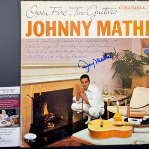 Johnny Mathis Signed One Fire, Two Guitars Vinyl Record LP Autograph JSA COA