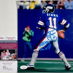 NFL New York Giants Super Bowl XXI MVP Phil Simms Signed 8x10 Photo R JSA COA