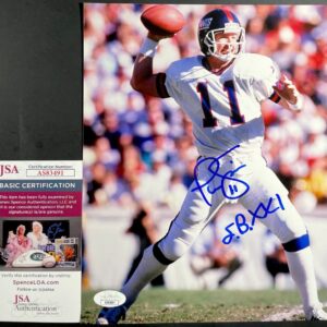 NFL New York Giants Super Bowl XXI MVP Phil Simms Signed 8x10 Photo T JSA COA