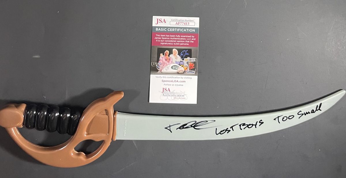 Thomas Tulak Signed 20" Pirate Sword Hook Lost Boys Too Small Autograph JSA COA