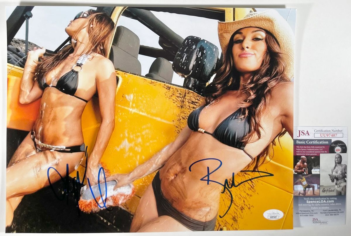 WWE Divas Nikki Bella & Brie Bella Twins Signed 11x14 Photo C Autograph JSA COA