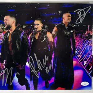 WWE Rhea Ripley, Finn Balor, & Priest Signed Judgment Day 11x14 Photo B JSA COA