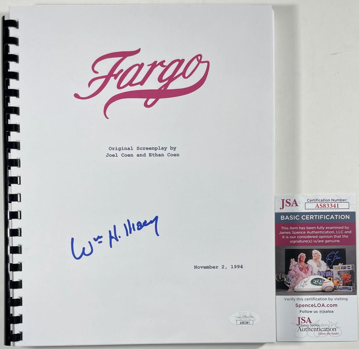 William H. Macy Signed Fargo Complete Movie Script A Autograph JSA COA