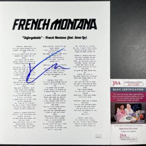 French Montana Signed Unforgettable Lyric Sheet Music Autograph Rap JSA COA