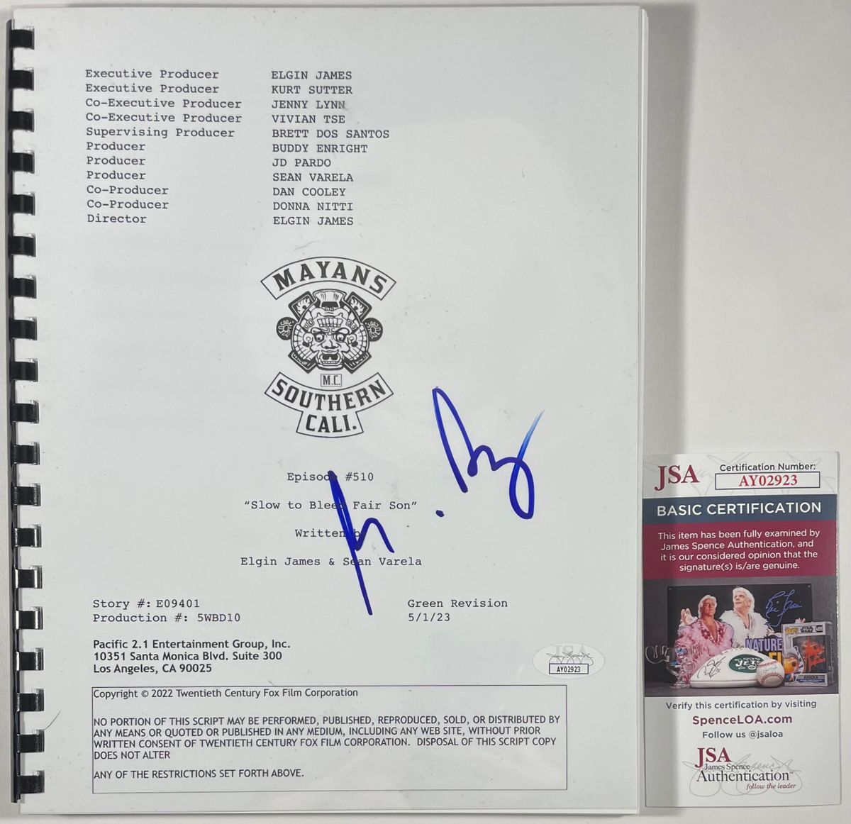 Michael Irby Signed Mayans M.C. Full Finale Episode Script Autograph JSA COA