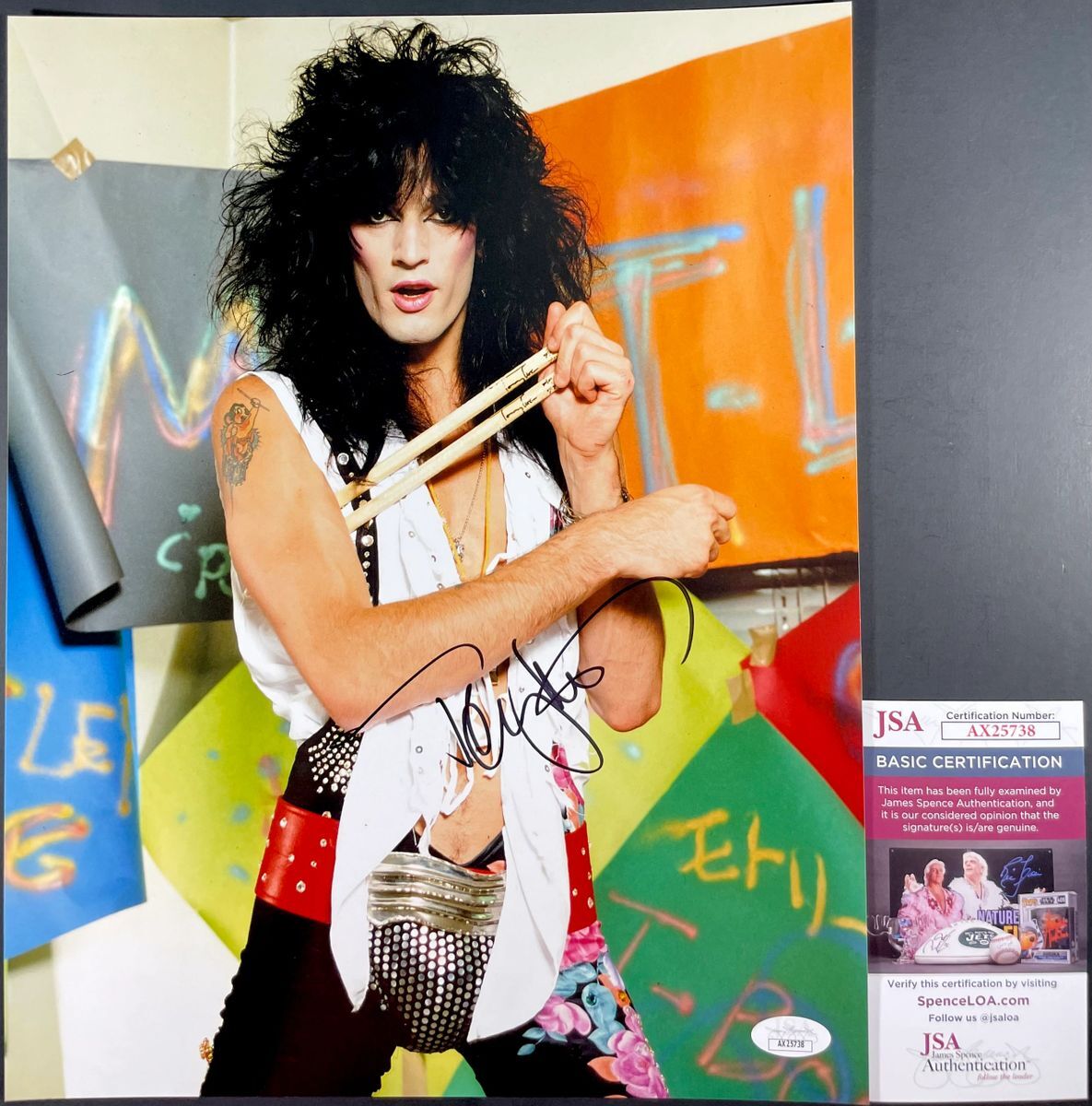 Motley Crue Drummer Tommy Lee Hand Signed 11x14 Photo C Autograph JSA COA