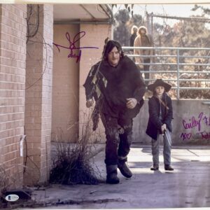 Norman Reedus & Cailey Fleming Signed The Walking Dead 16x20 Photo TWD BAS COA