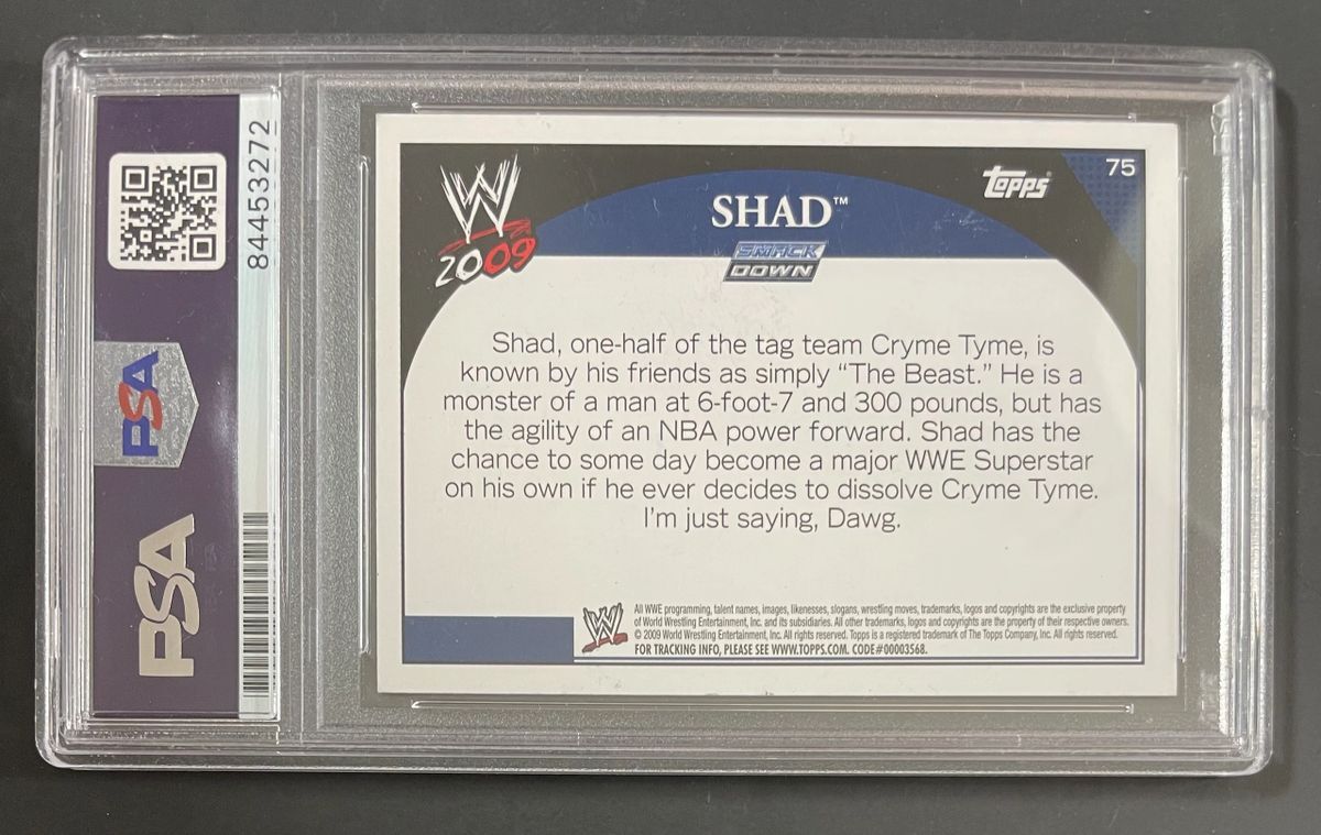 Shad Gaspard Signed 2009 Topps WWE Trading Card #75 Autograph PSA DNA Slabbed - Image 2