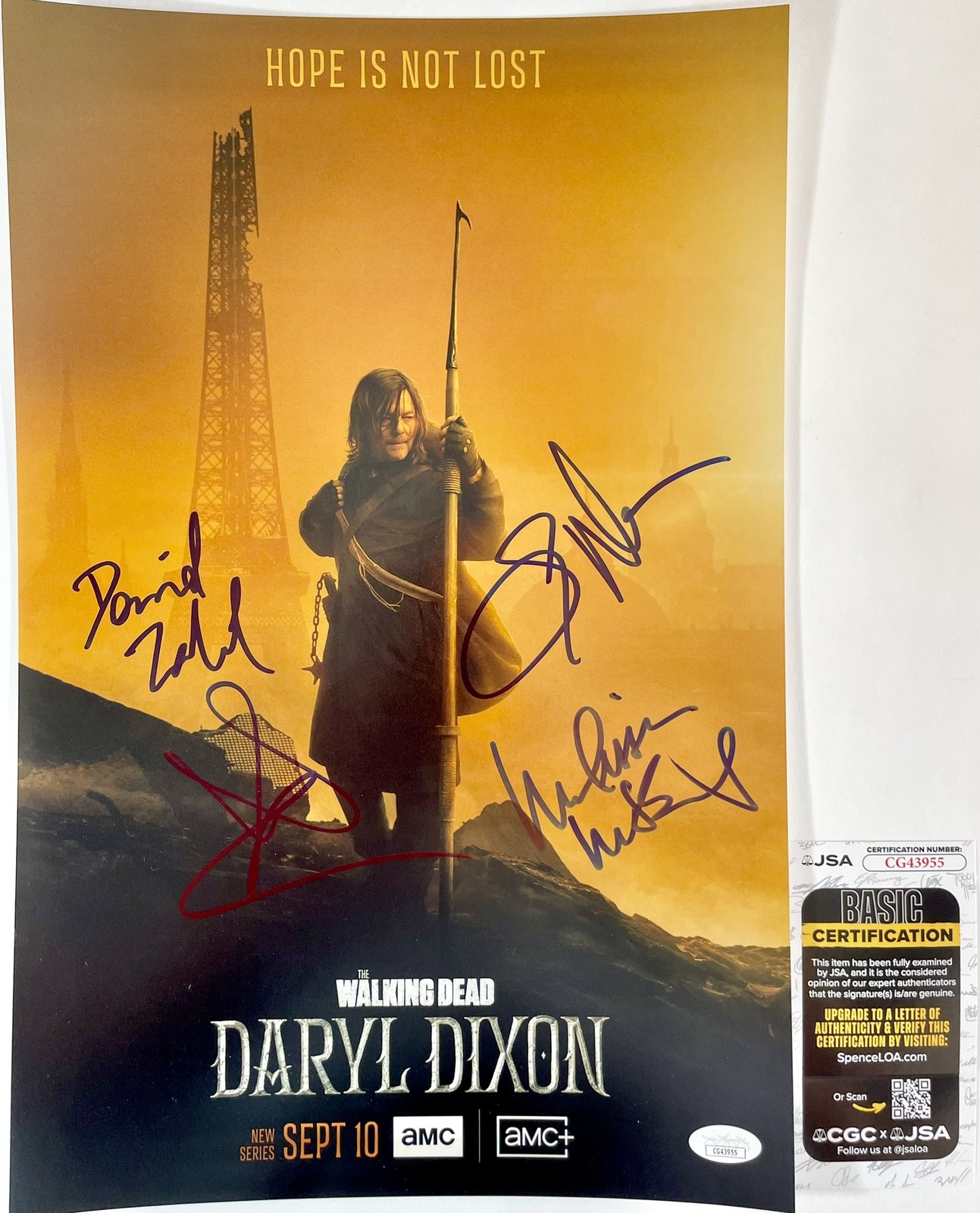 The Walking Dead Daryl Dixon Cast Signed x4 11x17 Poster A Norman Reedus JSA COA