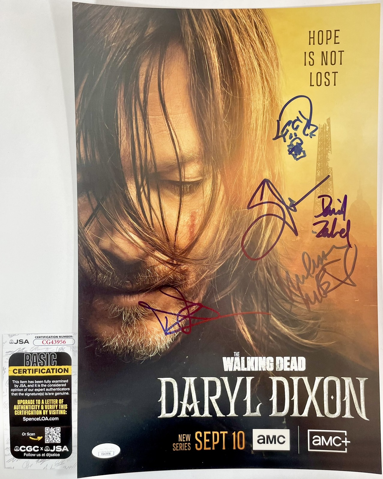 The Walking Dead Daryl Dixon Cast Signed x4 11x17 Poster B Norman Reedus JSA COA